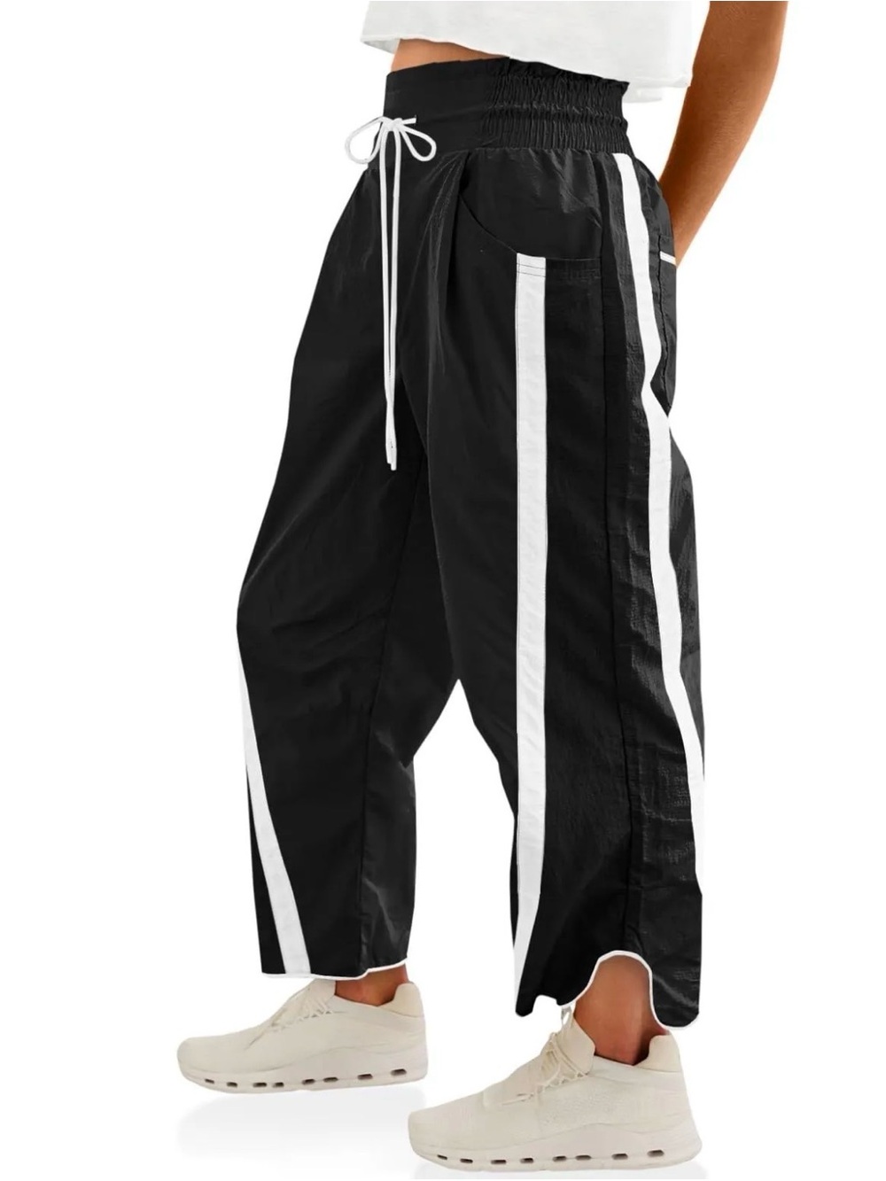 27 Black Wide-Leg Track Pants with White Stripes - Men's Activewear
